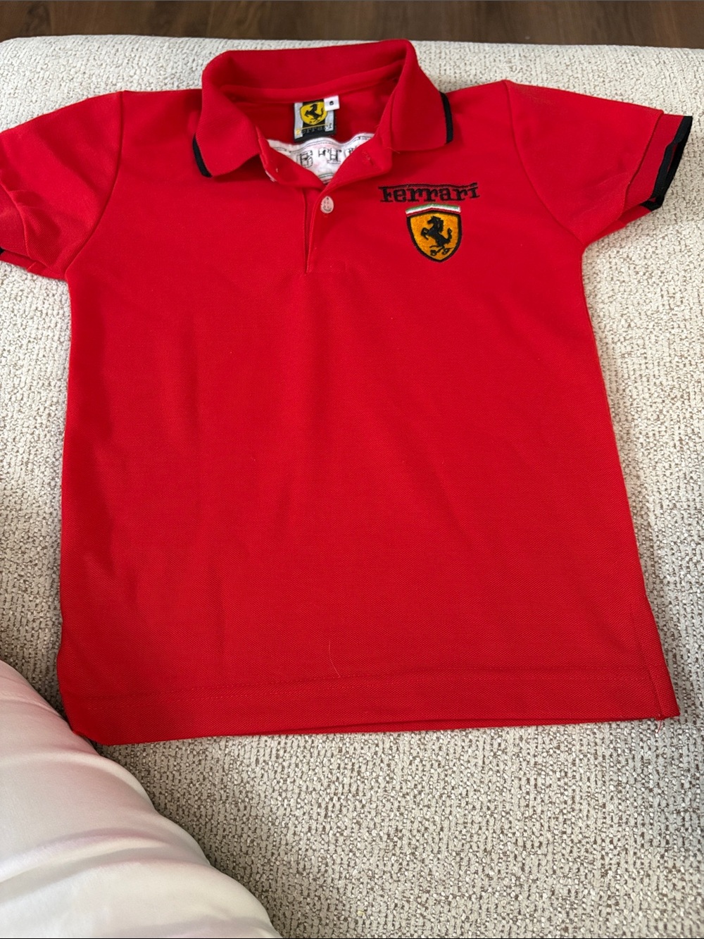 Ferrari Red Kids Polo with Embroidered Shield on front and back size 6